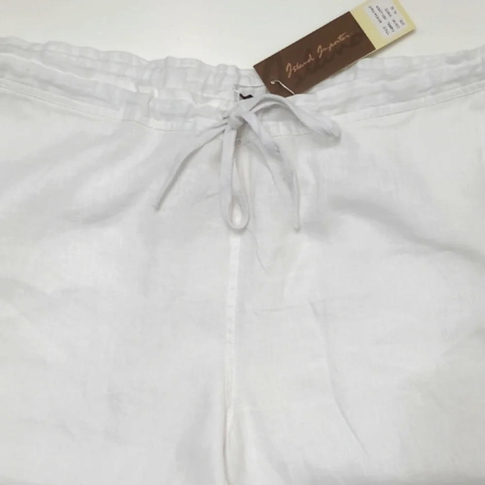 Island Importer Riviera Linen Crop Drawstring Pants Wide Leg High Waist Rise